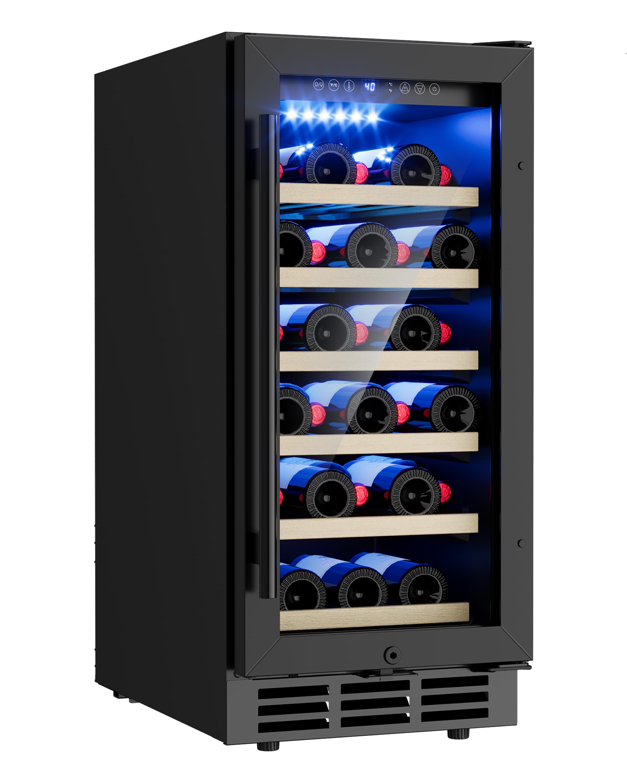 Photo 1 of 15 Inch Under Counter Wine Fridge, 29 Bottles Wine Cooler Refrigerator with Double-Layer Glass Door, Small Wine Fridge for Built-In or Freestanding with Removable Shelves, for Home, Office (Black)