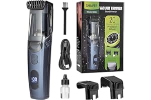 AUDOC Vacuum Beard Trimmer for Men with 20 Length and Styles Adjustable, Built-in Vacuum Trimmer for Mustache, Sideburns, Facial Hair, Rechargeable Mustache Trimmer