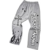 RoseSeek Boy's Letter Graphic Sweatpants Wide Leg Elastic Waist Drippy Pants Street Trousers with Pockets
