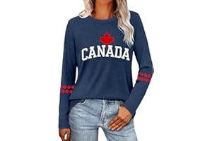 sallrue Womens Canada Shirt Canada Day Flag Tshirt Maple Leaf Long Sleeve Tee Tops