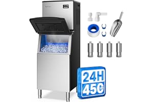 ecozy 22“ Commercial Ice Maker Machine 450 LBS in 24 H, Modular Ice Machine with 250 LBS Storage, Air Cooled Industrial Ice Cube Machine, ETL & DOE, Ice Ready in 14 Mins, for Bar/Cafe/Business