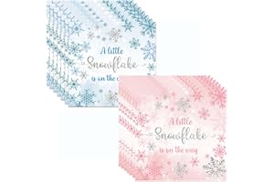40Pcs Winter Gender Reveal Paper Napkins 6.5x6.5 Pink and Blue Sparkling Silver Snowflake Design 'A Little Snowflake is on Th