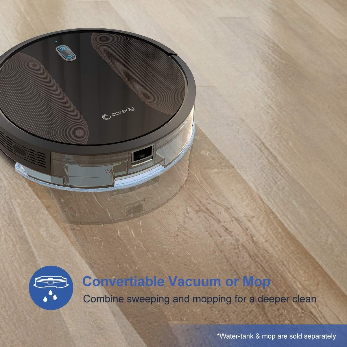 Coredy R580 Robot Vacuum Cleaner, Wi-Fi, App Controls, Work with Alexa, Sweep and Mop, 2000pa Strong Suction, Virtual Boundary Supported, Slim, Quiet Robotic Vacuum Cleaner Cleans Hard Floor to Carpet -