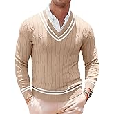 Runcati Mens V Neck Sweater Casual Cable Knit Slim Fit Pullover Long Sleeve Fall Winter Sweaters
