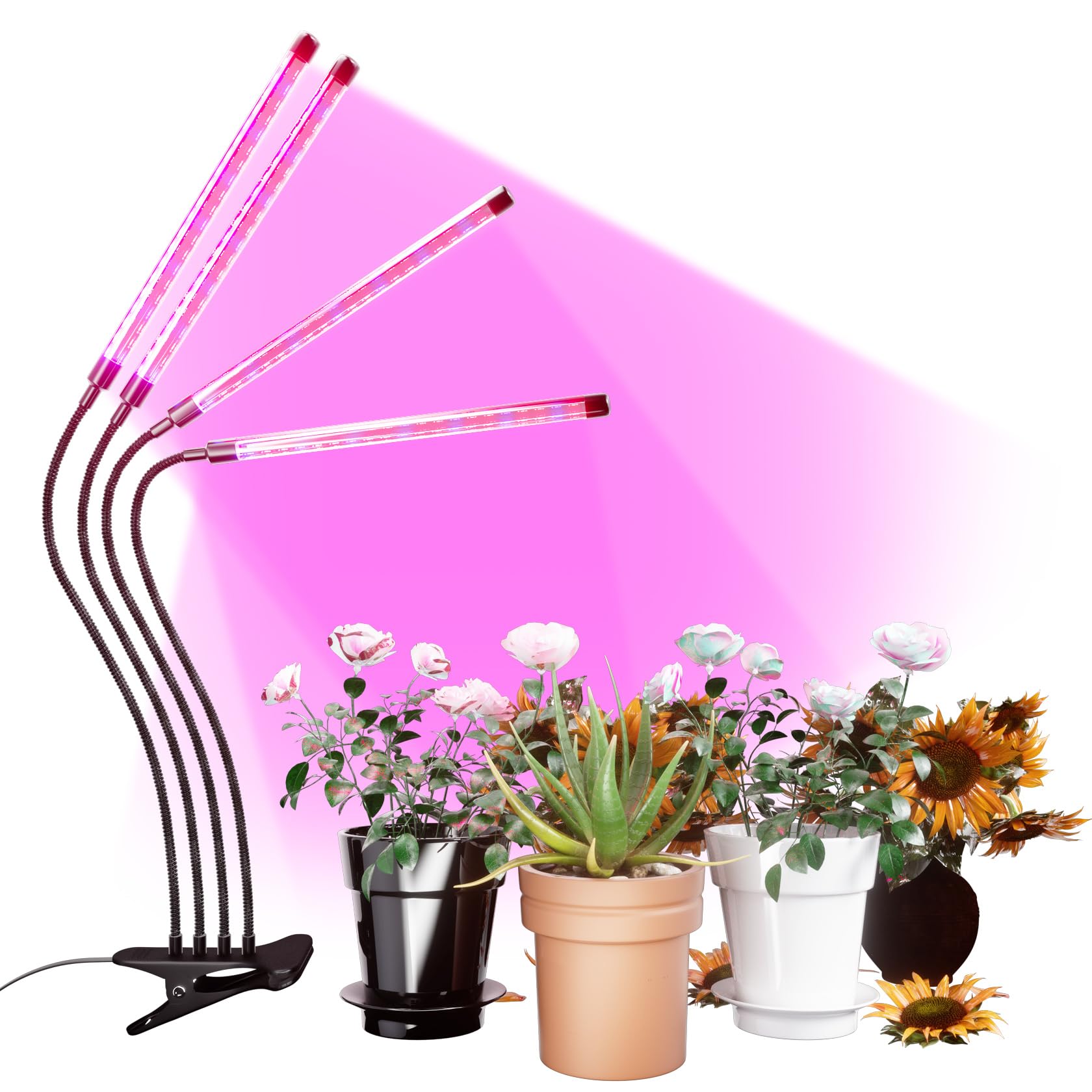 Photo 1 of ORALUCE 4 Heads Clip on Plant Grow Light Full Spectrum with Timer, 80 LED Grow Lights for Indoor Plants 3 Modes, 10 Level Dimmable Brightness, Clip-on Plant Lamp for Indoor Growing