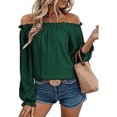 EVALESS Womens Tops Off The Shoulder Blouses for Women Dressy Casual Cute Puff Sleeve T Shirts Fashion 2026