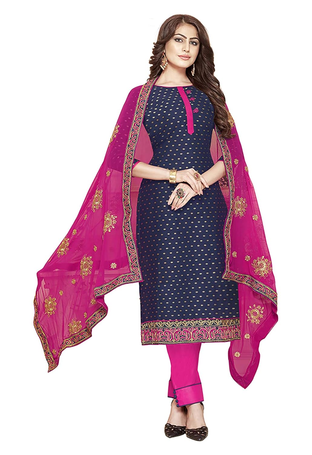 blue dress with pink dupatta