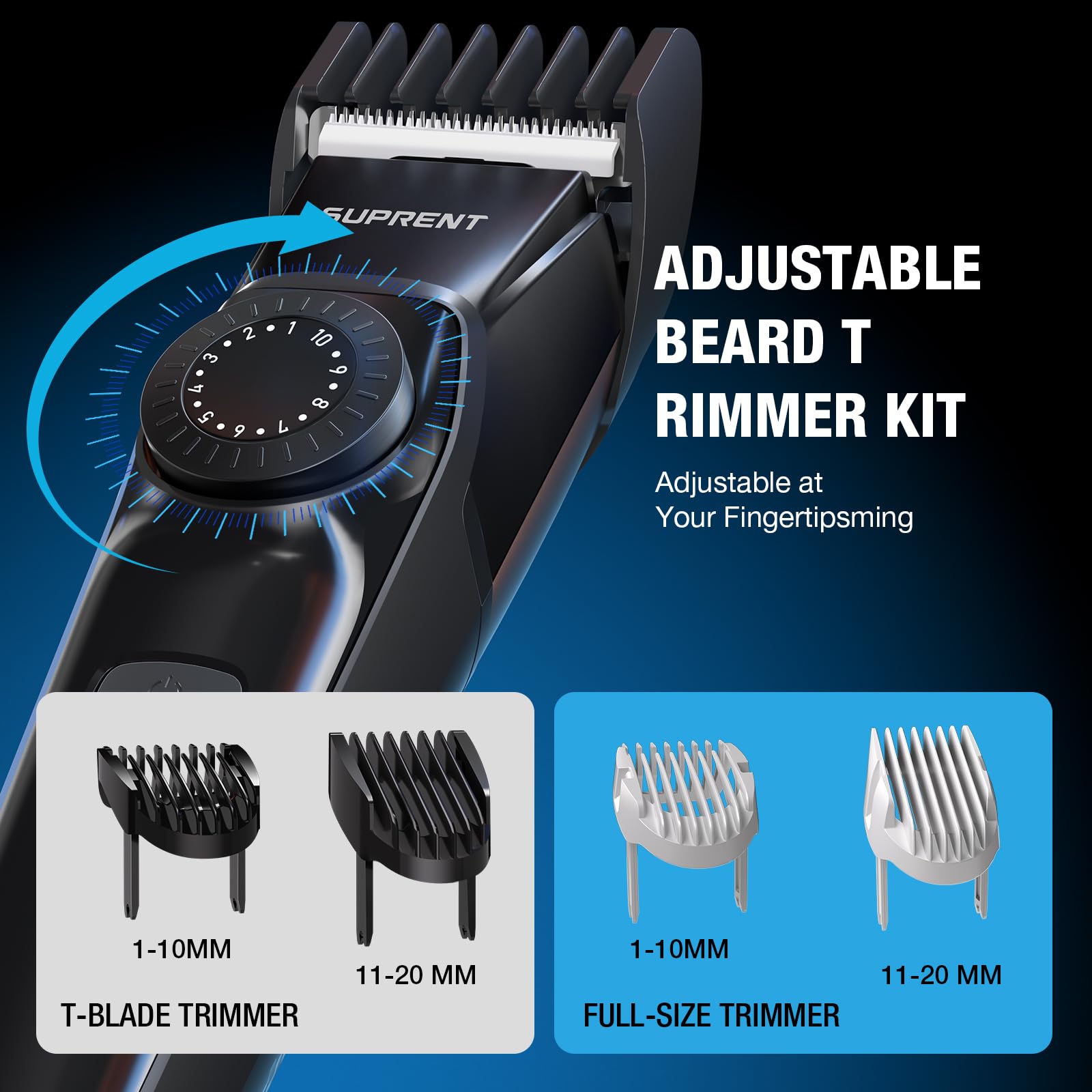 SUPRENT Barttrimmer Herren, All-in-1Bartschneider Nasenhaartrimmer Kabellos, 210 Min Laufzeit & Wasserdicht Rasierer Elektrisch mit 40 Längen, Trimmer für Gesicht/Kopf/Körper 4