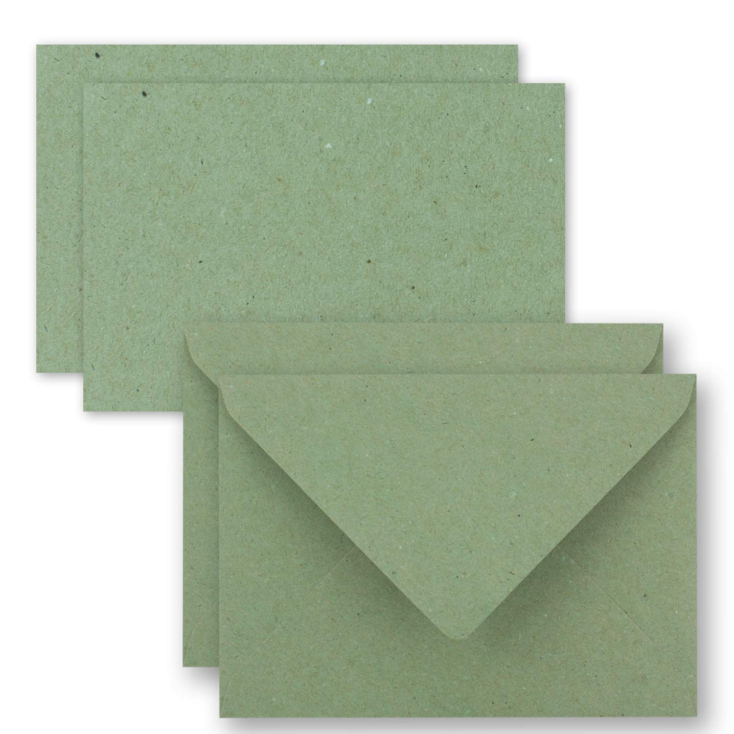 Pack of 25 Card Envelopes Set Kraft Paper Single Cards – DIN A7 – 10.5 x 7.3 cm – 240 g/m² – Green – with C7 Envelopes – Wet Adhesive
