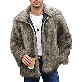 Flygo Mens Faux Fur Coat Winter Jackets Fluffy Lapel Long Sleeve Furry Fur Jacket Coats Thick Outerwear
