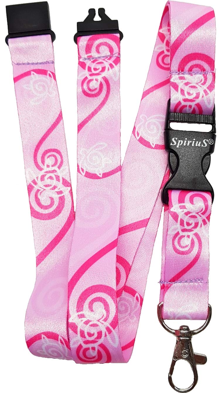 SpiriuS Safety Breakaway Lanyard Neck Strap for id Card Badge Holder with Metal Clip 2cmx43cm Original Design (Turtle in Pink)