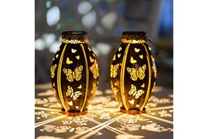 SUNNYGARDEN 2 Pack Outdoor Solar Lanterns Waterproof Butterfly Decorative Hanging Solar Lantern Lights for Outside Patio Tableto Garden Yard Lawn Decor, Gifts for Mom Grandma Woman