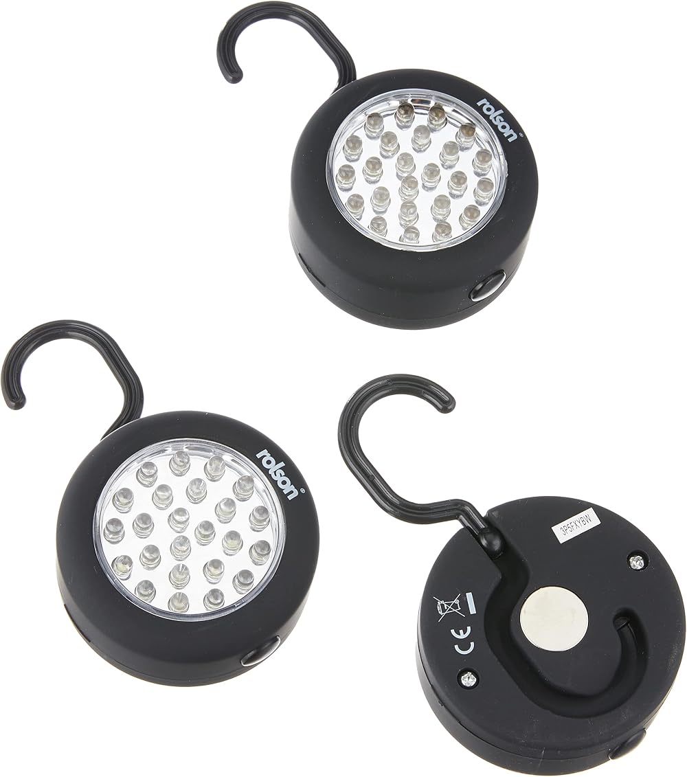Rolson 90005 3 pc 24 LED Work Lamp with Hook Magnet AAA Batteries Included