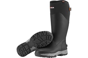 HISEA Rubber Rain Boots for Men, Waterproof Insulated Neoprene Hunting Boots, Durable Anti-Slip Outdoor Mud Boots for Hunting Gardening Farming Fishing Yard Working, Adjustable Calf