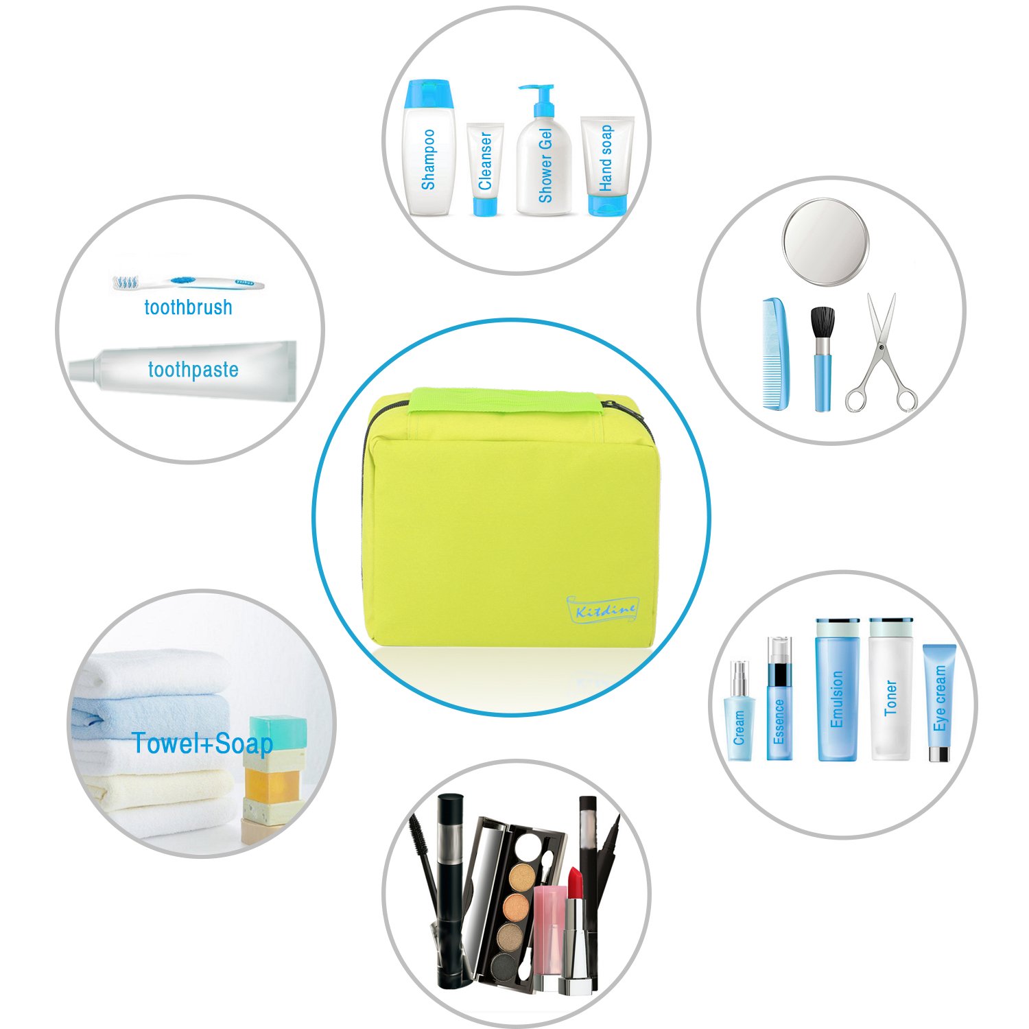 Borsa da bagno da viaggio - Kitdine Medio Per Uomini & Donne / Appendiabiti / Organizzatore da viaggio – Beauty case (Verde)