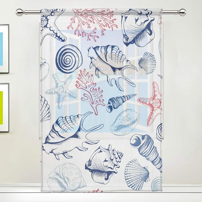 CUTEXL Home Sheer Curtain Abstract Beach Seashell Starfish