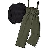 HINTINA Toddler Girl Cloth Long Sleeve Tee Corduroy Button Down Pinafore Overall Jumpsuit 2 Pieces Outfits