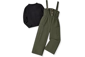 HINTINA Toddler Girl Cloth Long Sleeve Tee Corduroy Button Down Pinafore Overall Jumpsuit 2 Pieces Outfits