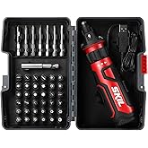 SKIL Rechargeable 4V Cordless Screwdriver with Circuit Sensor Technology Includes 45pcs Bit Set, USB Charging Cable, Carrying Case - SD561204