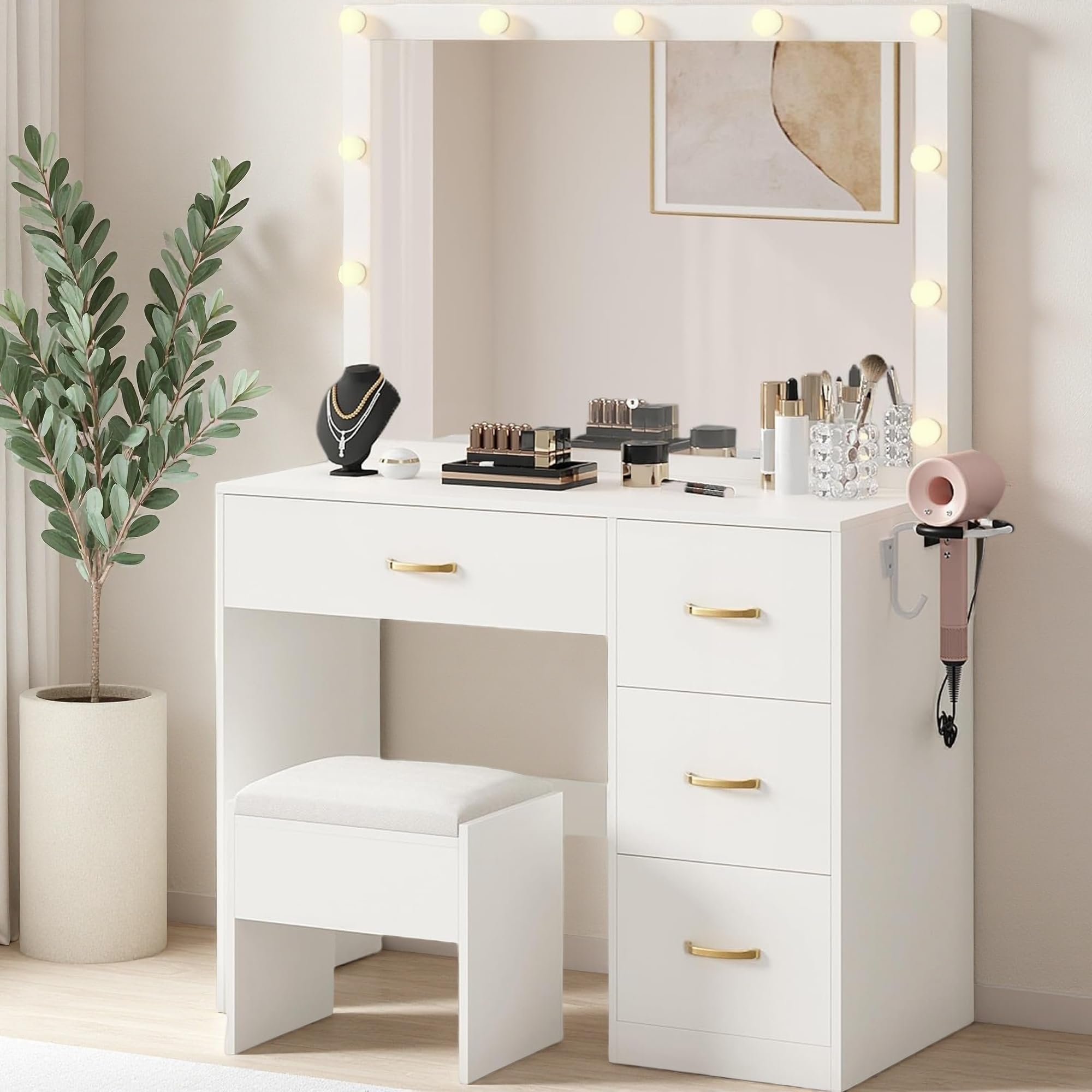 Photo 1 of ****It's used, I don't know if it's missing parts.****DWVO Makeup Vanity Desk with LED Mirror & 3 Brightness Levels