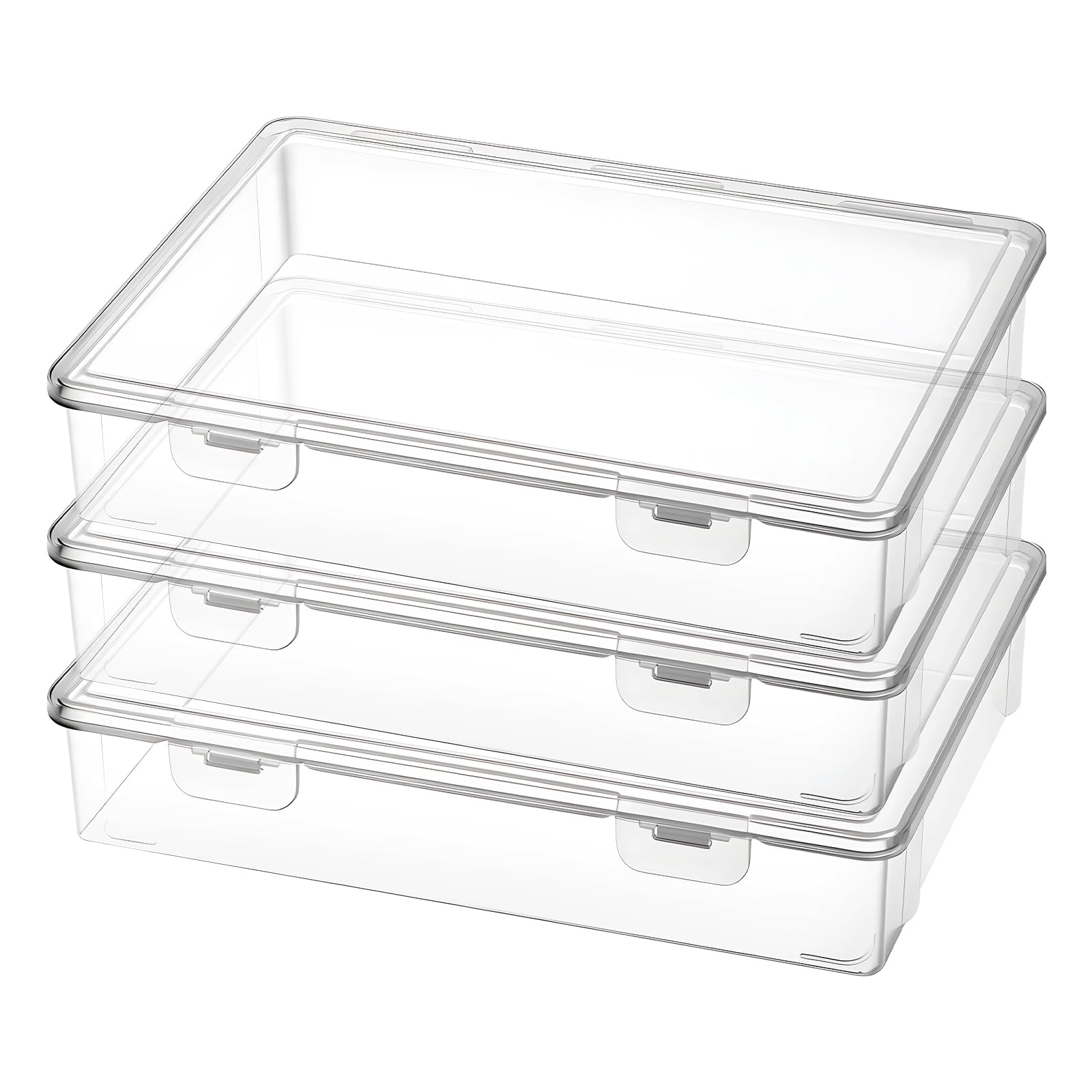 Photo 1 of 3 Pack Small Plastic Storage Box, Plastic Storage Containers with Lids, Craft Organizers Pencil Case Plastics Storages Organizer Stackable Container for Beads, Pens, And Art Supplies-9.06 X 6.69 Inch