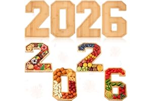 4 Packs 2026 Charcuterie Numbers Letter Board Bamboo Food Serving Trays Wooden Serving Platter for Fruit Vegetable Cupcake Ch