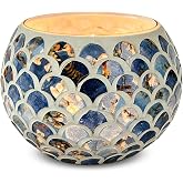 MIATTCLD Mosaic Glass Tea Light Holders Romantic Votive Candle Holder (L) | Round Handmade Tealight Candle Holder, for Table Centerpieces, Christmas, Party, Home Decor