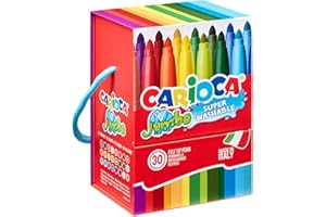 CARIOCA Jumbo Punta Maxi Felt Tip Pens Premium Box with Handle with 30 High Coverage Felt Tip Pens Assorted Colors Tip Diamet