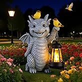 ILLUMINEW Solar Dragon Garden Statue with Lantern and Birds – Resin Dinosaur Figurine with LED Light for Yard, Outdoor Decor, Gifts for Mom, Women (Dragon)