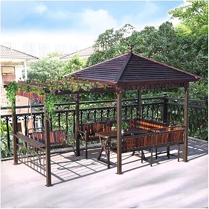 Amazon Co Jp ガゼボ サンシェード 日よけ パティオ クレードルとの中庭パビリオン ブドウテーブルと椅子とラック パティオガーデンプールサイドのための庭のガゼボのためのガゼボ Wanglx スポーツ アウトドア