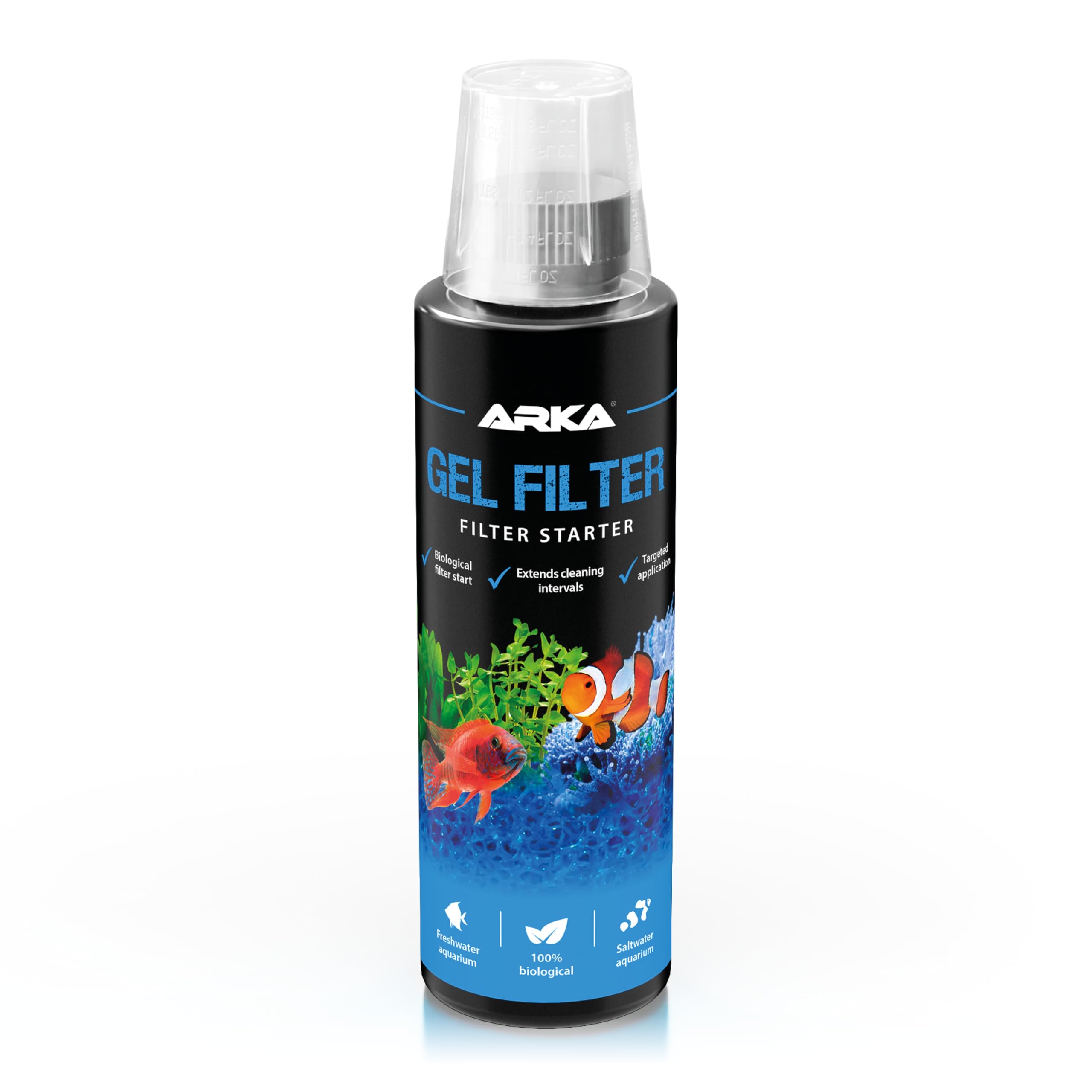Aquarium filter bacteria 236 ml – biological gel formula for fast filter start – breaks down mulm & waste – stabilises ammonia & nitrite – improves water clarity – ARKA Gel Filter