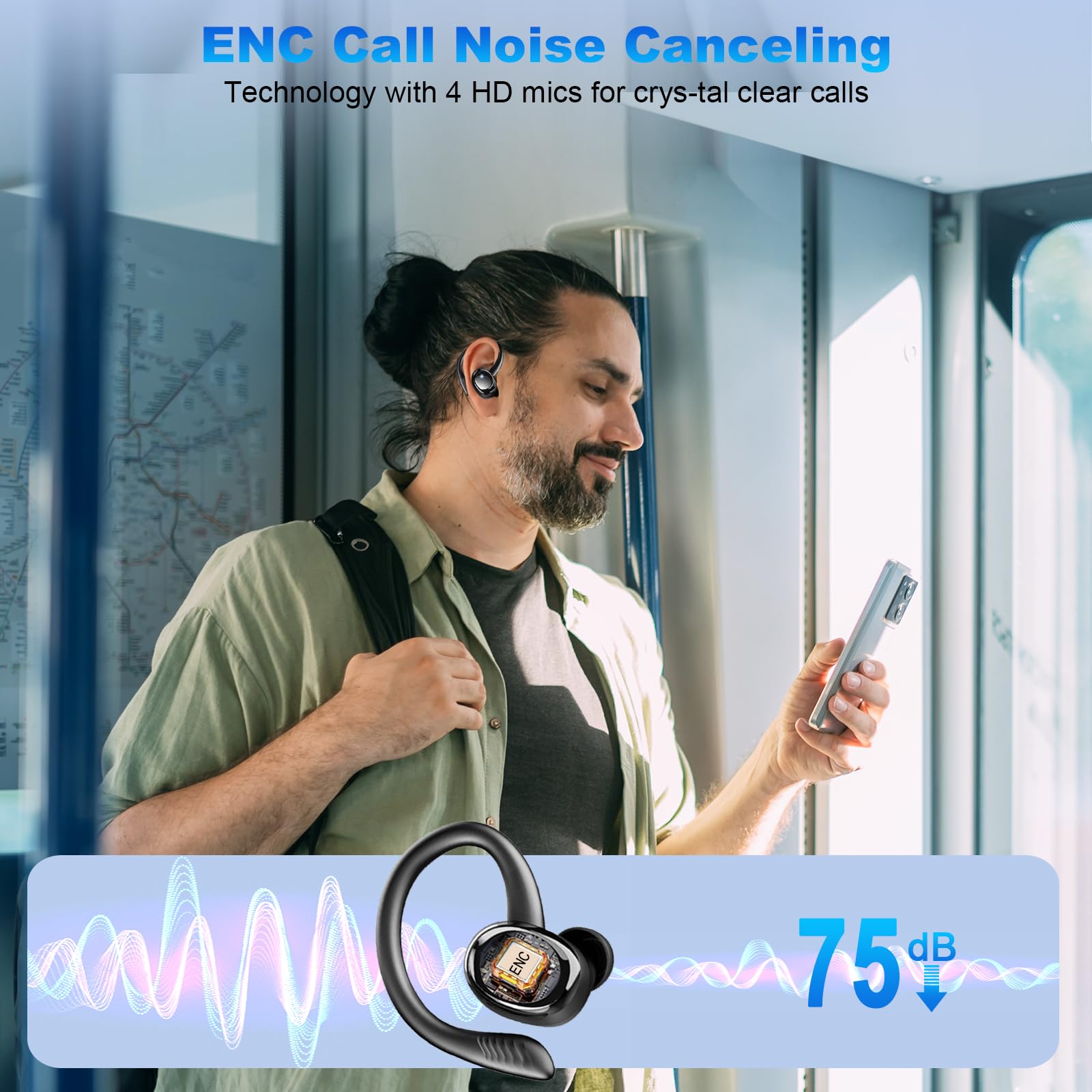 Wireless Earbuds Sport, 2025 3D-Stereo Bluetooth 5.4 Headphones Deep Bass Ear Buds, 4 ENC Noise Cancelling Mic Earphones Running, 50+Hrs USB-C IP-X7 Waterproof Headset Android iOS for Workout Gym