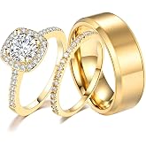 CEJUG 1.5Ct Cz Wedding Ring Sets for Him and Her Womens Mens Titanium Stainless Steel Rings Bands 18k Gold Couple Rings