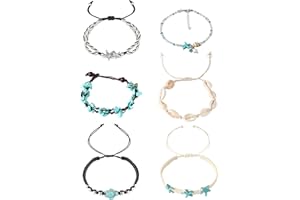 Hanpabum 6Pcs Beach Ankle Bracelets for Women Anklets Adjustable Shell Turtle Starfish Turquoise Charms Anklets Set