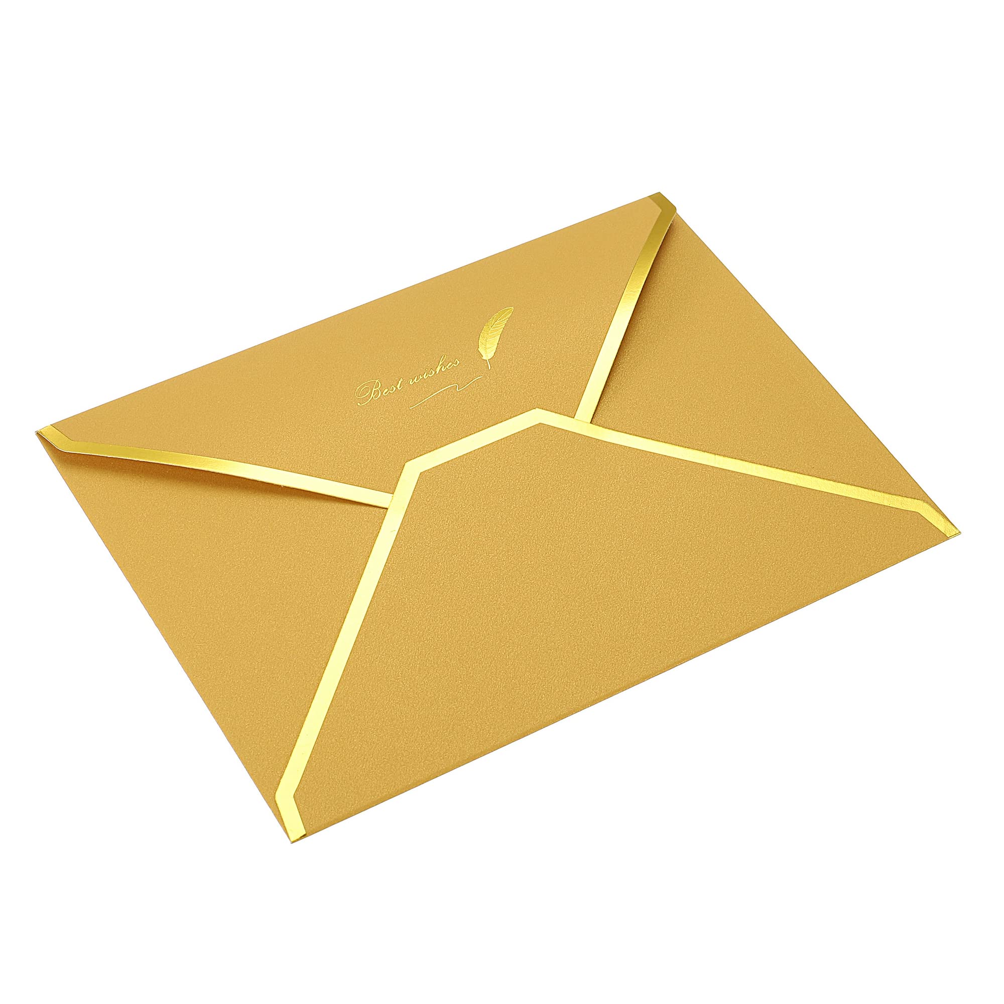 PATIKIL V Flap Envelopes, 10 Pack 7 x 5'' Luxury Style Gold Border Greeting Card Envelope for Invitations Weddings, Golden