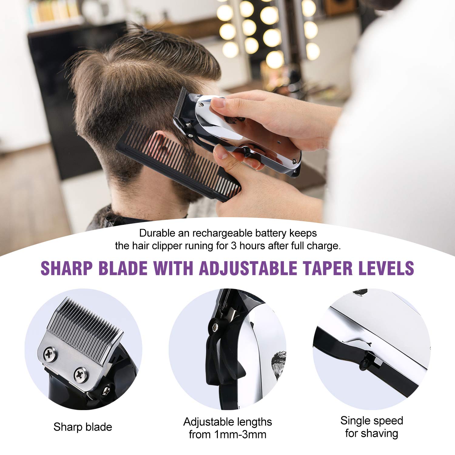 Professional Cordless Hair Clipper for Men Hair Haircuttings Kit Mustache Body Grooming Kit Rechargeable Hair Trimmer for Men Stylists Barbers Kids Home (silver): Beauty