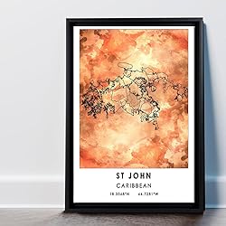 St john Map Poster, Caribbean Map Art Poster, Map