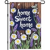 BlissYard Home Sweet Home Garden Flag 12x18 Inch Welcome Yard Flag with Daisy and Lavender Flowers Double Sided Outdoor Floral Banner for Porch Patio Spring Summer Garden Decor
