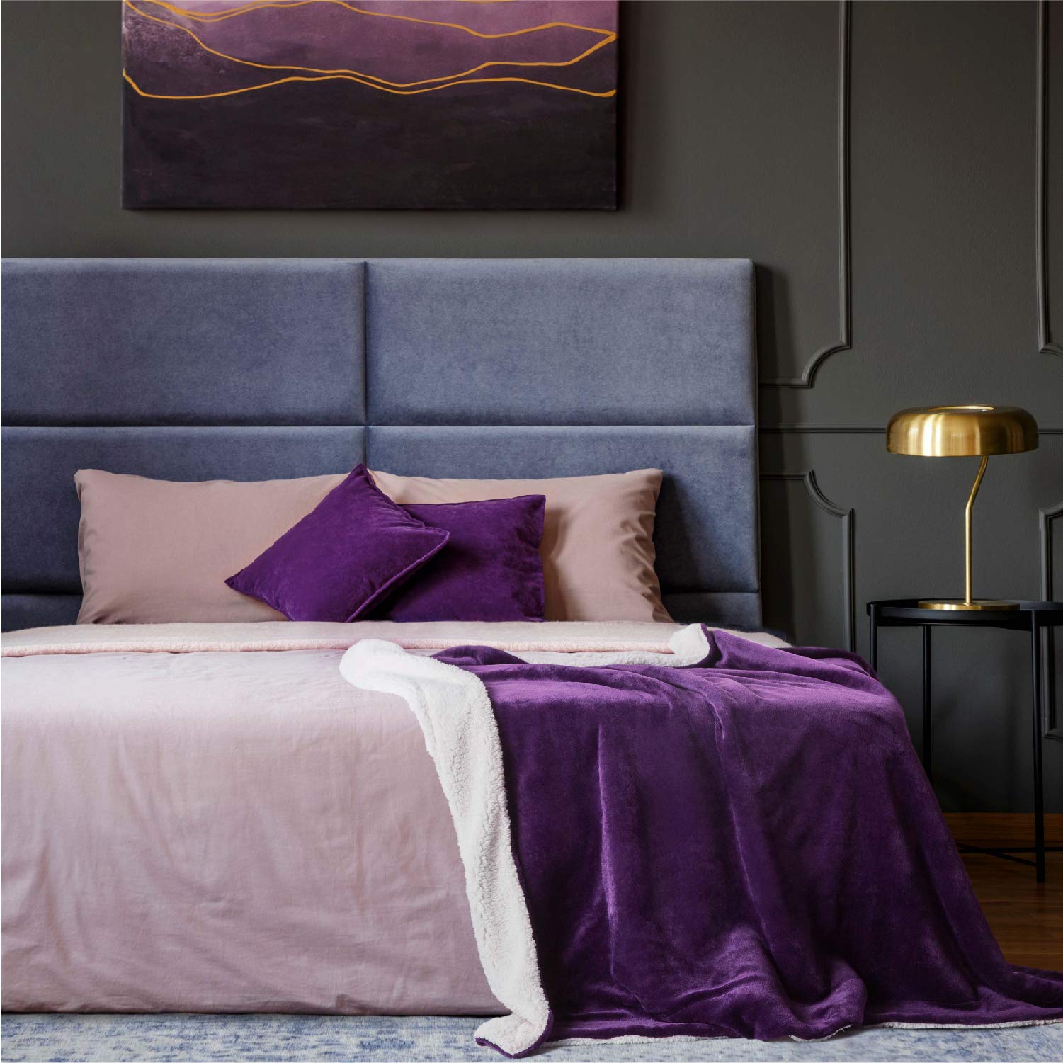 Sherpa Throw Blanket Purple 50x60 Reversible Fuzzy Microfiber All Season Blanket for Bed or Couch by Bedsure