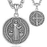 SPRINI 925 Sterling Silver St Benedict Necklace, Saint Benedict Pendant, Protection Religious Amulet Jewelry for Men Women