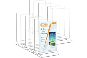 MaxGear Acrylic Sign Holder-Table Card Display-4 x 6 Inches Clear Sign Holder-Plastic Table Menu Stand-Double Sided Ad Picture Frame for Office, Home, Store, Restaurant, 12 Pack