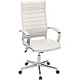 Amazon Basics High-Back Swivel Desk Chair, Ergonomic Ribbed Faux Leather Upholstery, Lumbar Support, Home Modern Style, Stunning White, 45.25" x 24.75" x 23.25"