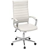 AmazonBasics High-Back Executive Swivel Office Desk Chair with Ribbed Puresoft Upholstery - White, Lumbar Support, Modern Sty