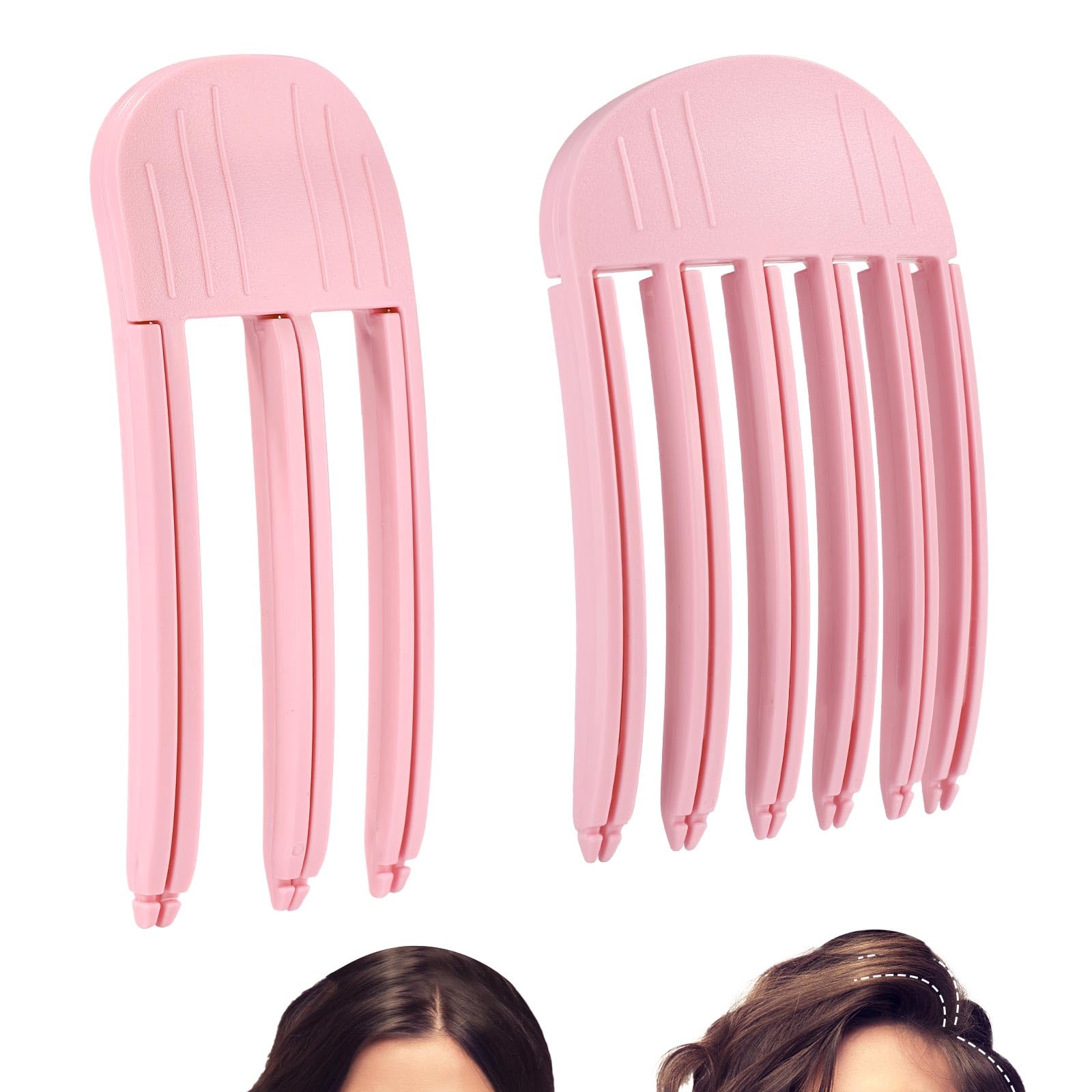 2pcs Wind Shaping Styling Comb, 2 Sizes Hair Root Lifting Clips Plastic Hair Volume Clip for Fluffy Bangs No-Trace Easy High Crown Volume Tool for Women and Men Natural Volumizing Hair (Pink)