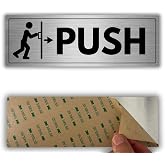 LEYKAI | Push Door Sign - 3x9 Inch - Aluminum - Push to Open Front Doorway | Push Plate Plaque, Push Panel Marker, Entrance Swing Board, Inward Opening Direction Guide, Enter Here Arrow Plaque