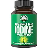 Raw Whole Food Iodine Supplement from Organic Kelp (Ascophyllum Nodosum) by Peak Performance. Potassium Iodide Support Tablets. for Metabolism, Energy, and Immune. 60 Vegan Capsules, Pills.