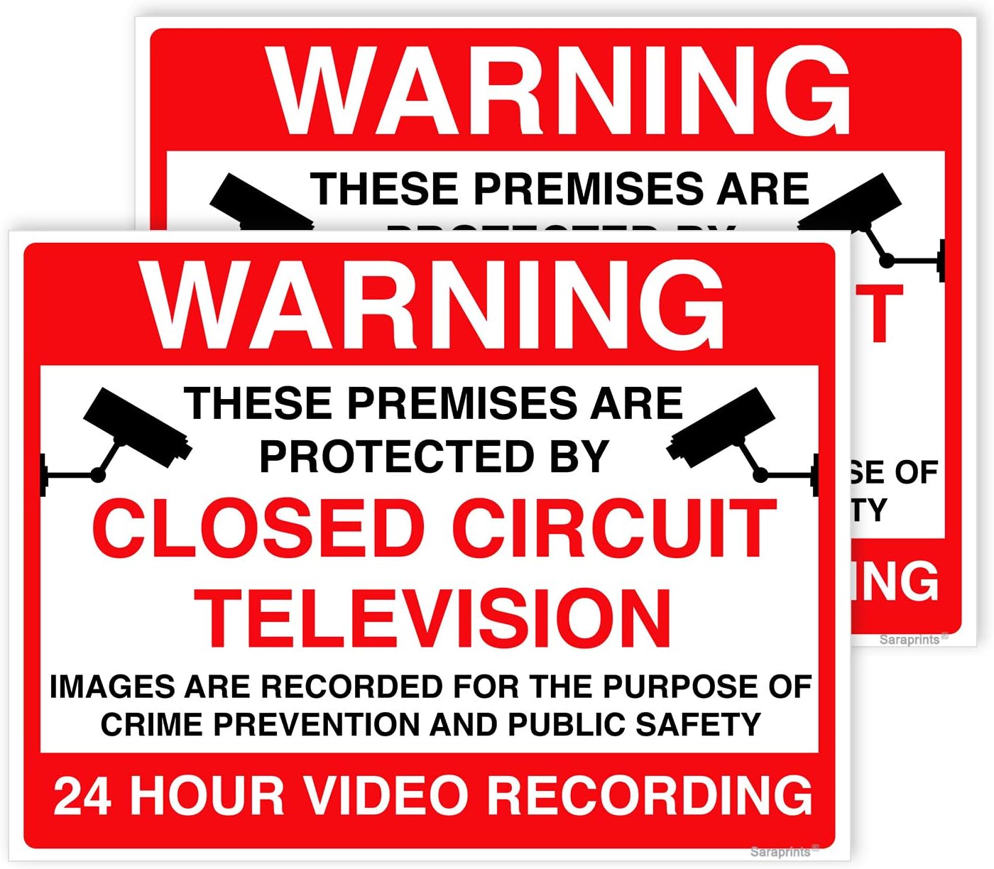Pack of 2 Camera Sticker Self Adhesive Waterproof Vinyl CCTV Warning Stickers 200mmx150mm V1163