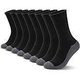 Heatuff 8 Pairs Mens Cushioned Crew Socks, Moisture Wicking Athletic Work Socks