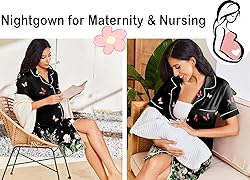 Ekouaer Womens Breastfeeding Nightgown Button Down