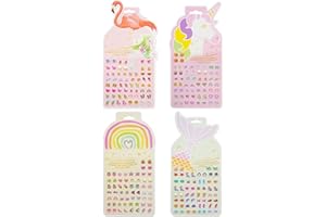 KOUTEY Stick On Earrings - Girls 3D Unicorn Sticker Earrings Self-Adhesive Glitter Craft Gem Stickers (Multistyle Theme Set)